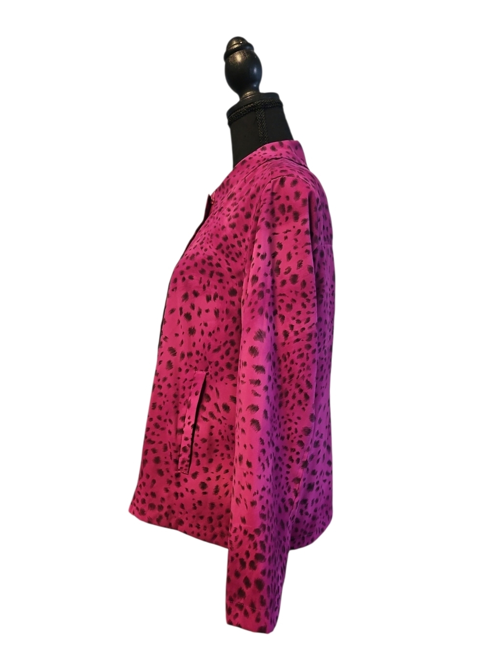 TanJay Fuchsia Pnk Animal Print Leopard Zip Lightweight Jacket Size 8 - Picture 3 of 8